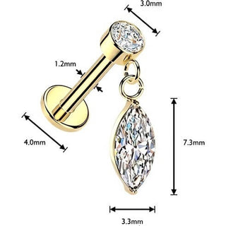 Labret marquise cubic zirconia dangle bezel setting Internally Threaded