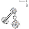 Labret round cubic zirconia dangle bezel setting Internally Threaded