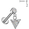 Labret triangle cubic zirconia dangle bezel setting Internally Threaded