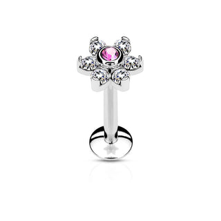 Labret Fleur Zircone Argent Filetage Interne