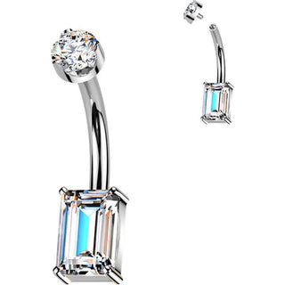 Titanium Belly Button Piercing rectangular emerald round moissanite Internally Threaded