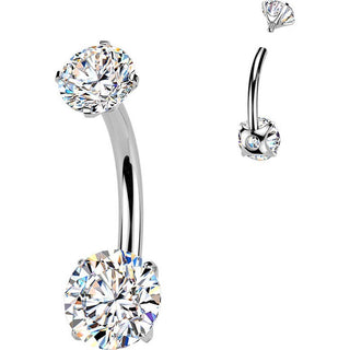 Titanium Belly Button Piercing double prong set moissanite Internally Threaded