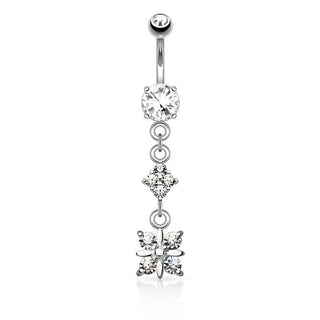 Belly Button Piercing Square 4 Zirconia dangle