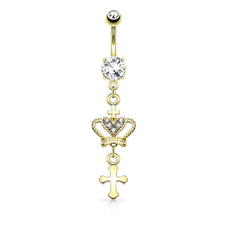 Belly Button Piercing Cross Crown dangle Zirconia