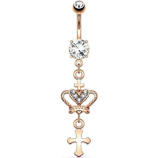 Belly Button Piercing Cross Crown dangle Zirconia