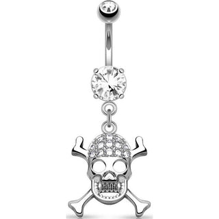 Belly Button Piercing Skull dangle Zirconia Silver