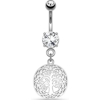 Belly Button Piercing Tree of Life dangle Zirconia Silver