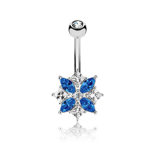 Belly Button Piercing Flower Zirconia Silver