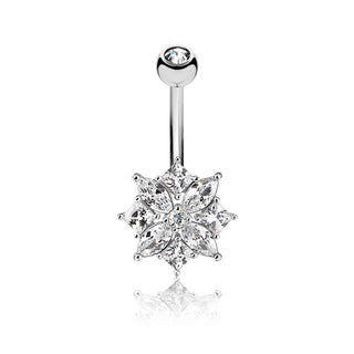 Belly Button Piercing Flower Zirconia Silver