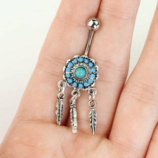 Belly Button Piercing Dream Catcher turquoise Silver