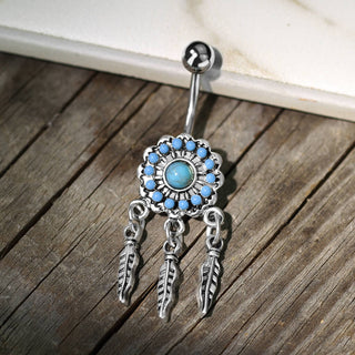 Belly Button Piercing Dream Catcher turquoise Silver