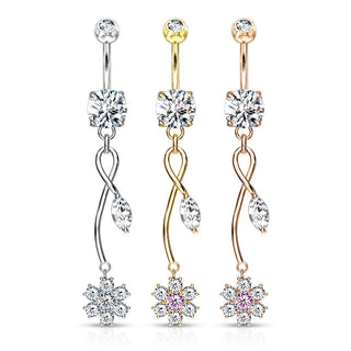 Belly Button Piercing Flower dangle Zirconia