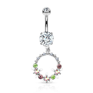 Belly Button Piercing Flower Wreath dangle Zirconia