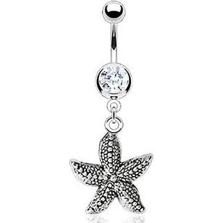 Belly Button Piercing Starfish dangle Zirconia Silver