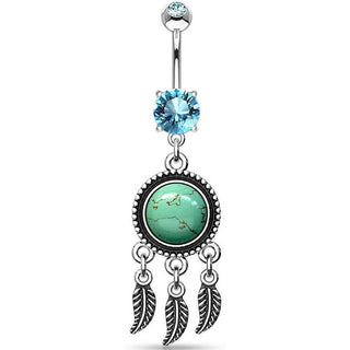 Belly Button Piercing Dream Catcher Semi-Precious Stone turquoise Zirconia Silver