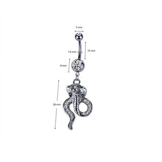Belly Button Piercing Cobra dangle Zirconia Silver