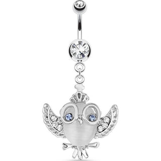 Belly Button Piercing Owl Glass dangle Zirconia Silver