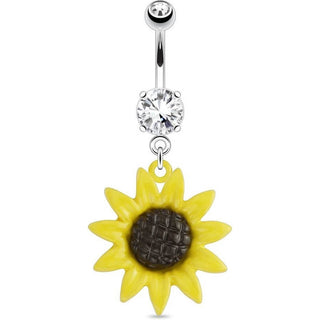 Belly Button Piercing Sunflower dangle Zirconia Silver