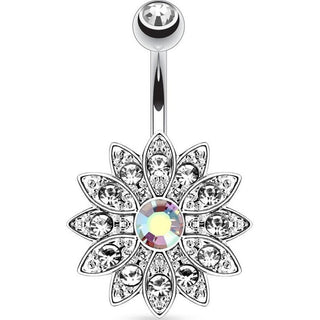 Belly Button Piercing Flower Zirconia Silver