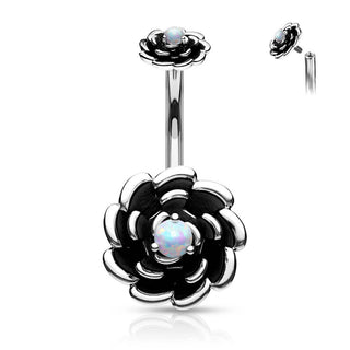 Bauchnabelpiercing Blume Opal Schwarz Innengewinde