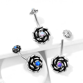 Bauchnabelpiercing Blume Opal Schwarz Innengewinde