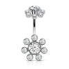 Belly Button Piercing Flower Zirconia Silver Internally Threaded