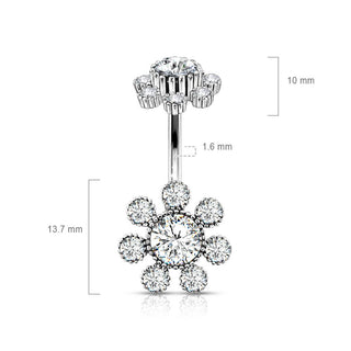 Belly Button Piercing Flower Zirconia Silver Internally Threaded