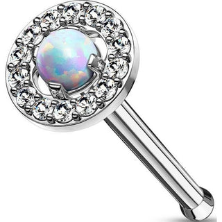 Nose Stud Zirconia Opal Round Silver