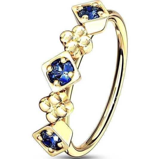 Ring Squares and Flowers Zirconia Gold Bendable