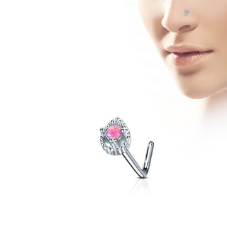 Nose L-Shape Drop Opal Silver