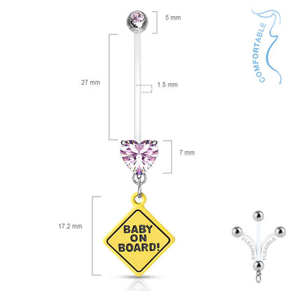 Belly Button Piercing BABY ON BORD dangle Heart Zirconia