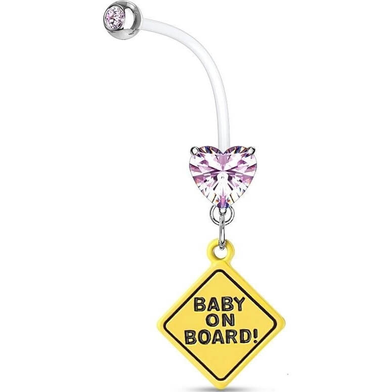 Belly Button Piercing BABY ON BORD dangle Heart Zirconia