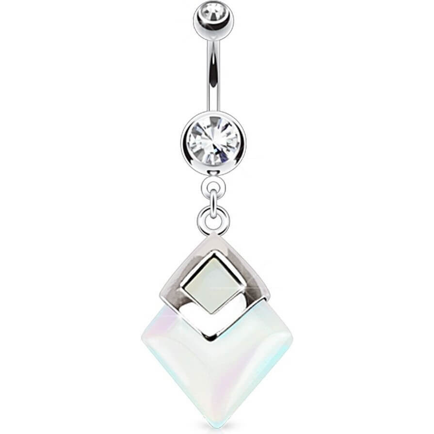 Belly Button Piercing Diamond shaped dangle Opalite Semi-Precious Stone