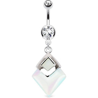 Belly Button Piercing Diamond shaped dangle Opalite Semi-Precious Stone