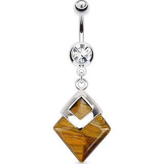 Belly Button Piercing Diamond shaped dangle Tiger eye Semi-Precious Stone