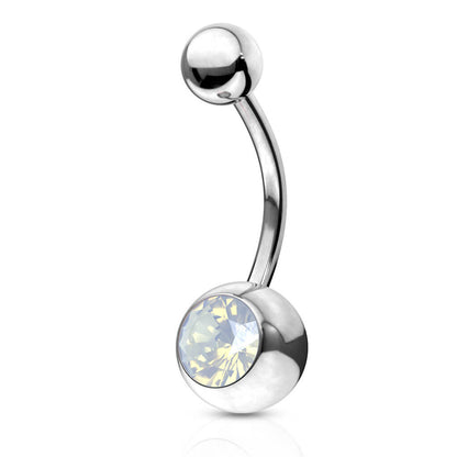 Belly Button Piercing Bezel setting Opal Silver