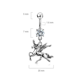 Belly Button Piercing Unicorn dangle Zirconia Silver