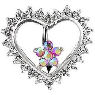 Belly Button Piercing Top Down Heart Flower Zirconia Silver