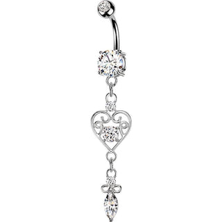 Belly Button Piercing Filigree Zirconia Heart Marquise Dangle