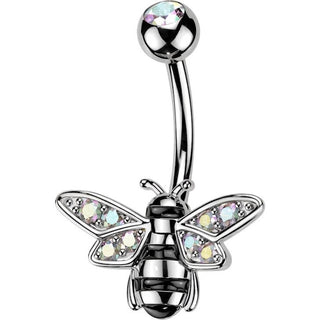 Belly Button Piercing Bee Pave Aurora Borealis Zirconia Wings