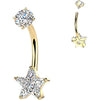 Belly Button Piercing prong set star cubic zirconia Internally Threaded