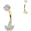 Belly Button Piercing prong set 3 marquise cubic zirconias Internally Threaded
