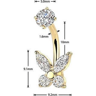 Belly Button Piercing prong set butterfly cubic zirconia Internally Threaded