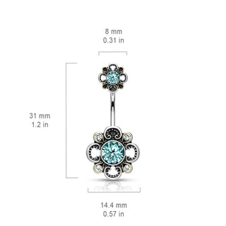 Belly Button Piercing Flower Zirconia Silver