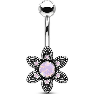 Bauchnabelpiercing Blume Opal Silber