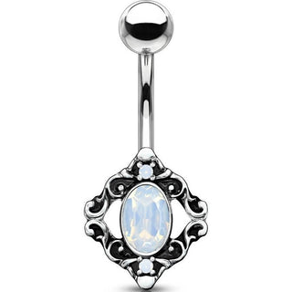 Belly Button Piercing Vintage Opal Silver