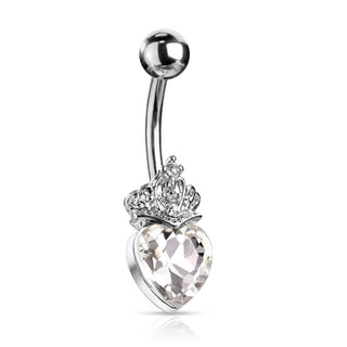 Belly Button Piercing Heart Crown Zirconia Silver