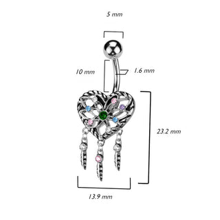 Belly Button Piercing Heart Zirconia Silver