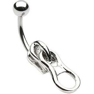 Belly Button Piercing Zipper Silver