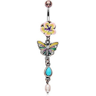 Belly Button Piercing Flower Butterfly dangle coloured